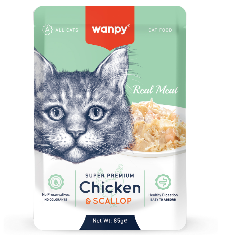 Wanpy Cat Пауч для кошек из курицы и гребешка 85 г 