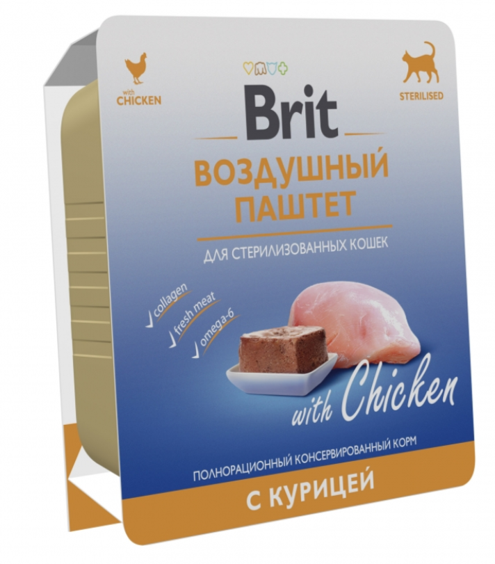 BRIT PREMIUM, Воздушный паштет для стерилизованных кошек, Курица, 100гр, 