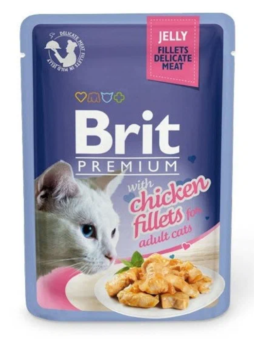 Brit Premium Пауч для взрослых кошек треска в желе 85г					