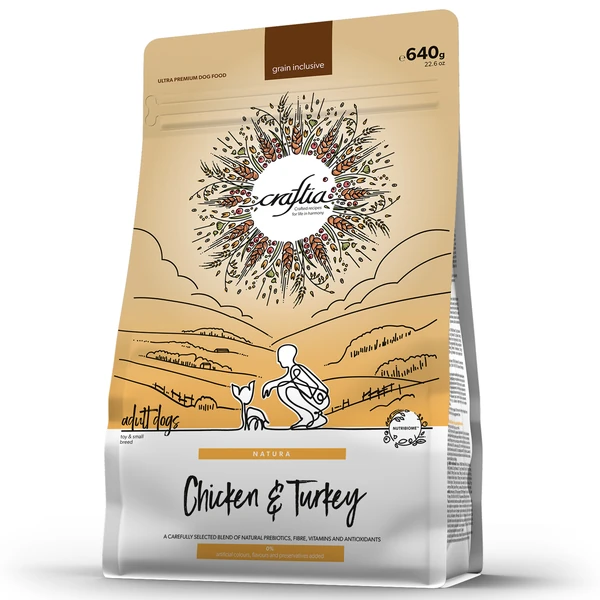 Сухой корм CRAFTIA NATURA для взрослых собак миниатюрных и мелких пород из курицы и индейки 640 г 