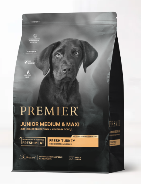 Premier Dog Turkey JUNIOR Medium&Maxi (Свежее мясо индейки для юниоров средних и крупных пород) 3 кг	