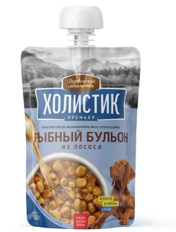 Деревенские лакомства	Бульон для собак Холистик Рыбный из лосося 160г 