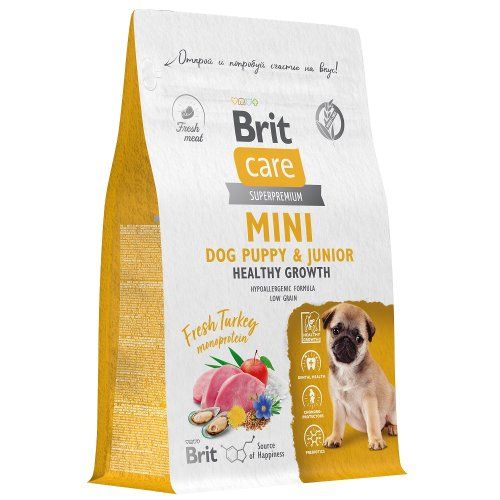 BRIT CARE Mini, Сухой корм с инд. для щ. и мол.соб.мин.п,"Puppy&Junior.Healthy Growth",0.4кг