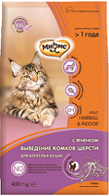 МНЯМС Hairball&Indor   корм с ягненком выведение шерсти 400 гр 