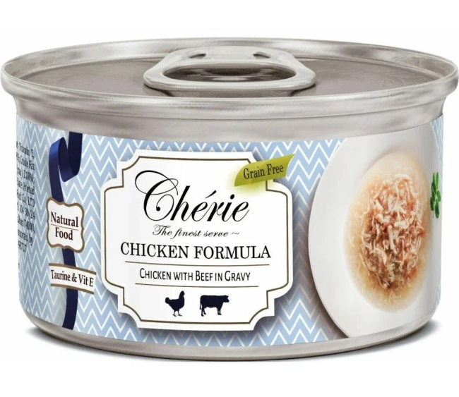 Петтрик Консервы Cherie-Рубленная курица с говядиной в подливе / Shredded Chicken with Beef Entrees in Gravy, 80 г		