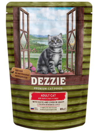 DEZZIE Adult Cat Duck & Liver влажные (пауч) для кошек 85г Утка и печень в соусе