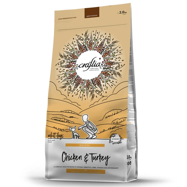 Сухой корм CRAFTIA NATURA для взрослых собак миниатюрных и мелких пород из курицы и индейки 2 кг 