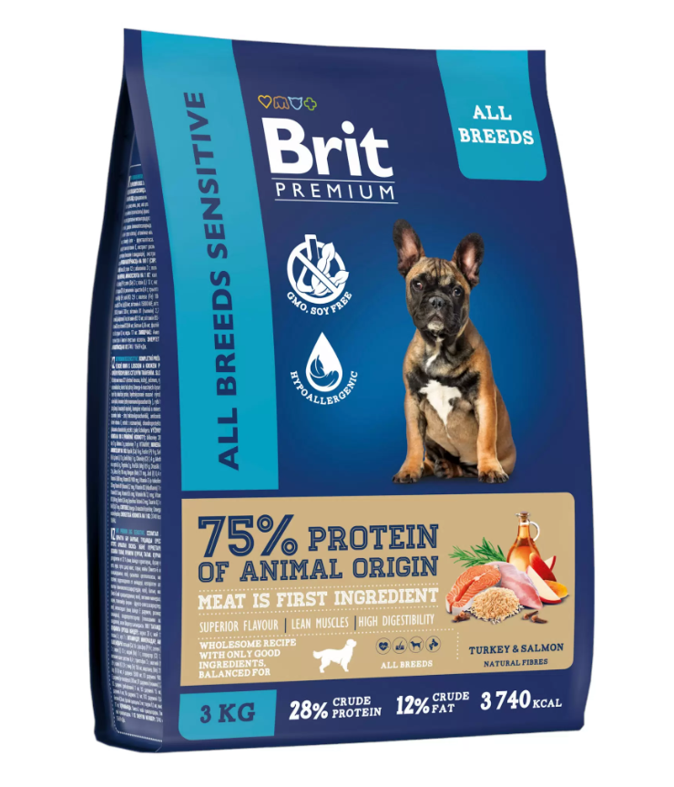 BRIT PREMIUM, Сухой корм с лососем и индейкой для собак "Dog Sensitive", 3 кг,