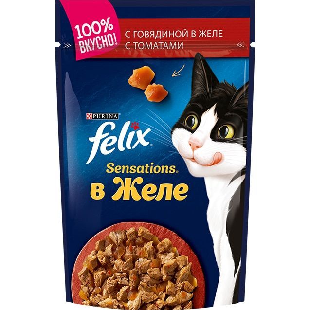 Felix Sensations в желе, говядина/томаты, пауч, 85 г