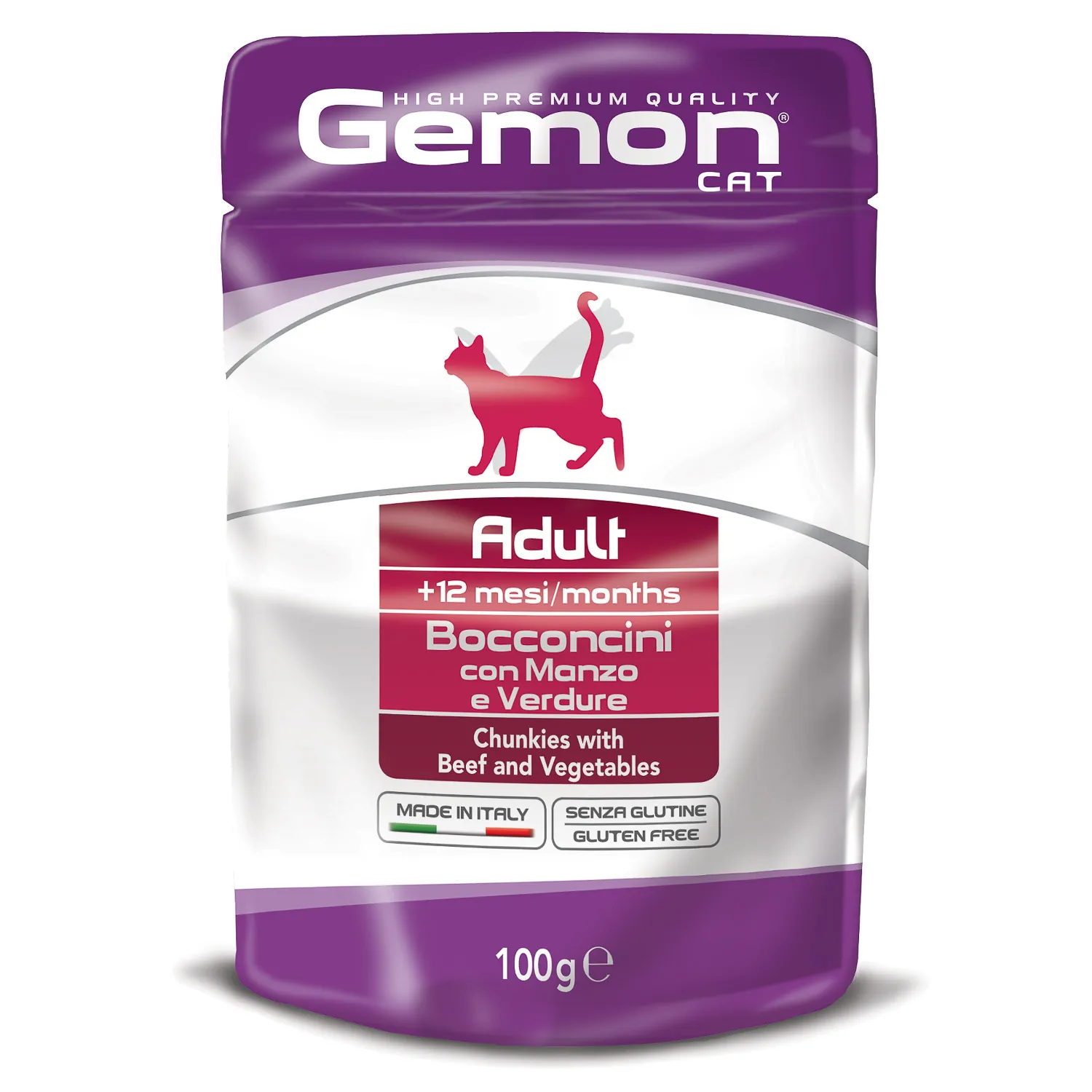 GEMON CAT для кошек паучи 100 г кусочки говядины с овощами