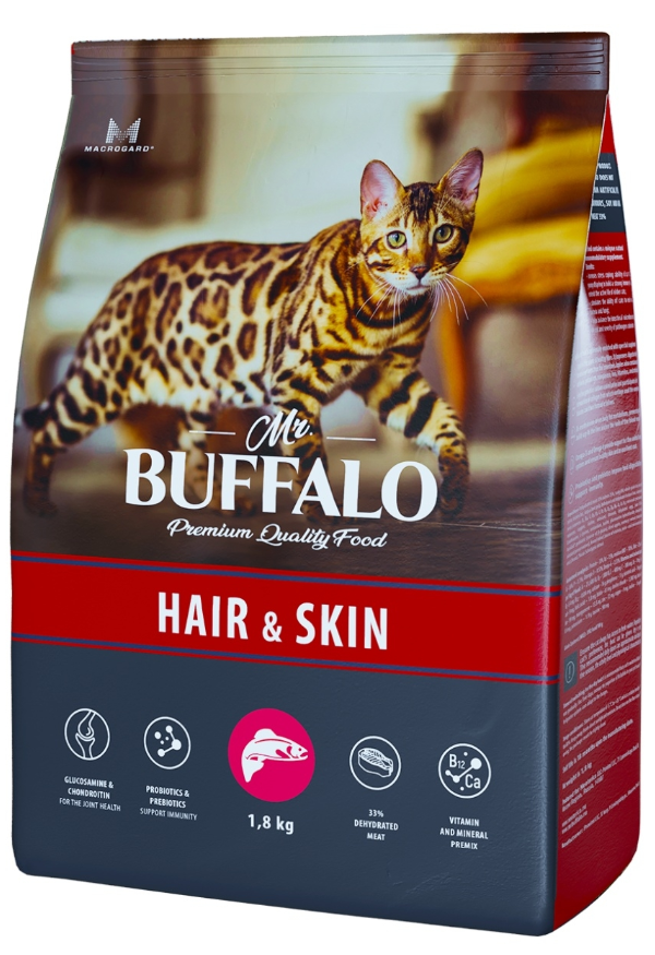 Mr.Buffalo  сухой корм д/кошек ADULT HAIR & SKIN 1,8 кг лосось