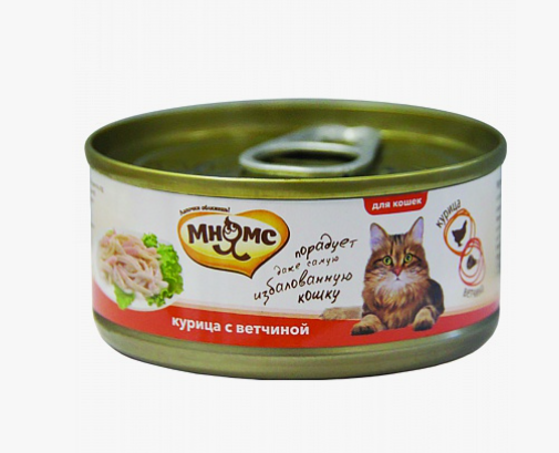 МНЯМС консервы д/кошек, Курица с ветчиной в нежном желе,  70 г