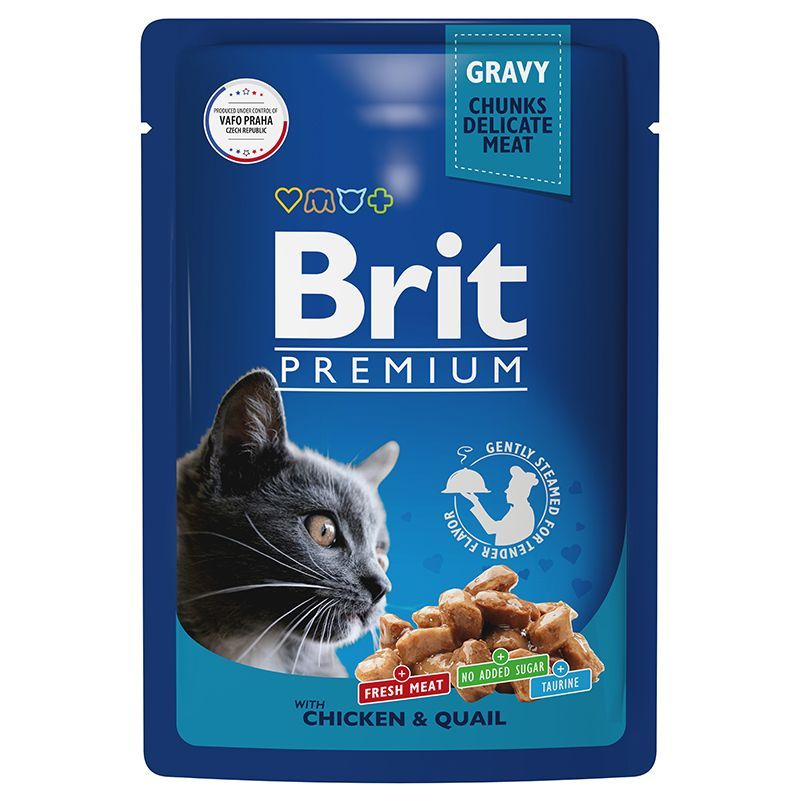Brit Premium Пауч для взрослых кошек цыпленок и перепелка в соусе 85г