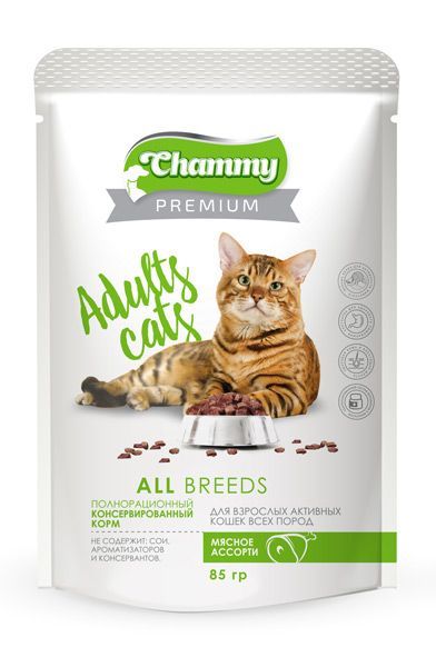 Chammy влажный для кошек всех пород 85 г. мясное ассорти