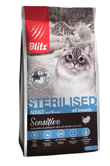 BLITZ STERILISED CATS TURKEY для стерил. кошек с Индейкой 0,4 кг