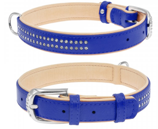 Ошейник COLLAR "СВ" двойной со стразами  мал 25мм/38-49  см