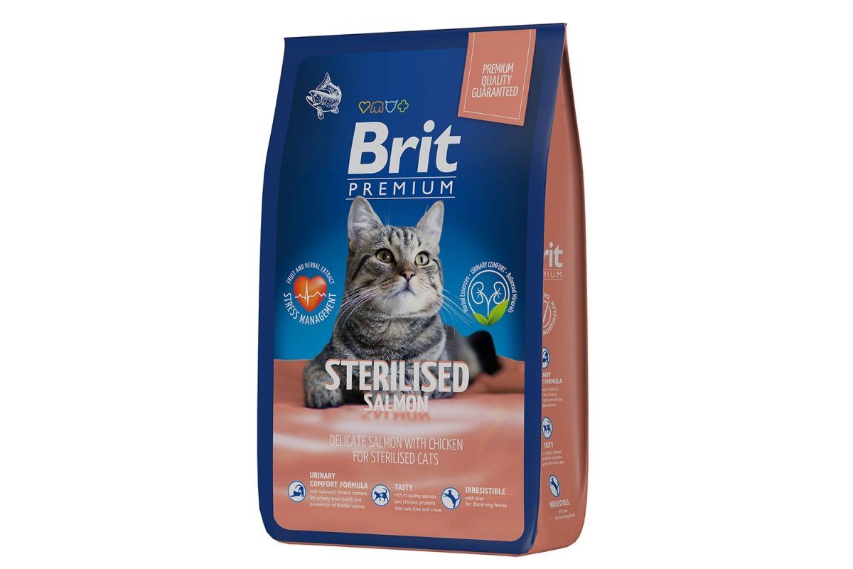 Брит Premium Cat Sterilised Salmon & Chicken сухой премиум кл с лос и кур д/взр стерил 8 кг 