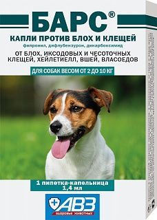 БАРС капли инсект/акариц д/собак 2-10 кг (1 пипетка*1,4 мл)