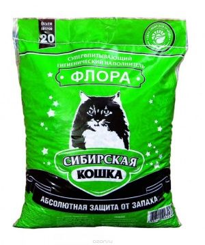 СИБИРСКАЯ КОШКА наполнитель впитывающий 20 л ФЛОРА (древесные гранулы 6мм)