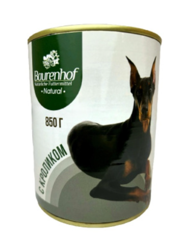 Baurenhof Natural Влажный корм д/собак,Кролик 0.85кг				