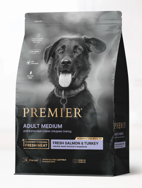 Premier Dog Salmon&Turkey ADULT Medium (Свежее филе лосося с индейкой для собак средних пород) 1 кг