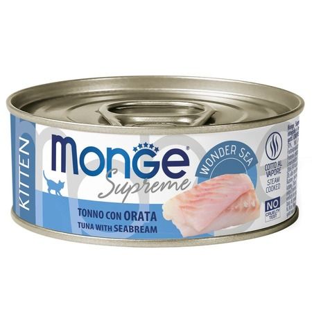 Влажный корм Monge Supreme kitten для котят из тунца с дорадо, консервы 80 г 
