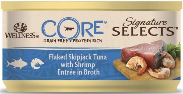 Велнес CORE конс.кошек рубленый тунец с креветками в бульоне 79 г.