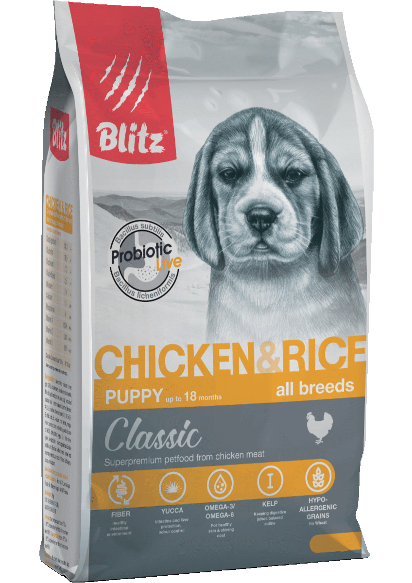 BLITZ PUPPY Chicken & Rice (Курица+рис)/корм для щенков 15 кг