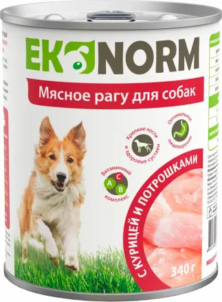 Ekonorm Мясное рагу 340  г для собак с курицей и потрошками	