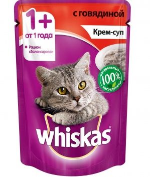 WHISKAS для кошек Крем-суп Говядина  85 г