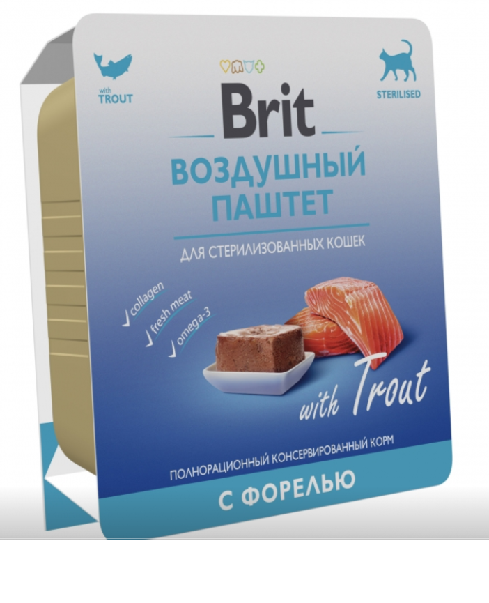 BRIT PREMIUM, Воздушный паштет для стерилизованных кошек, Форель, 100гр,