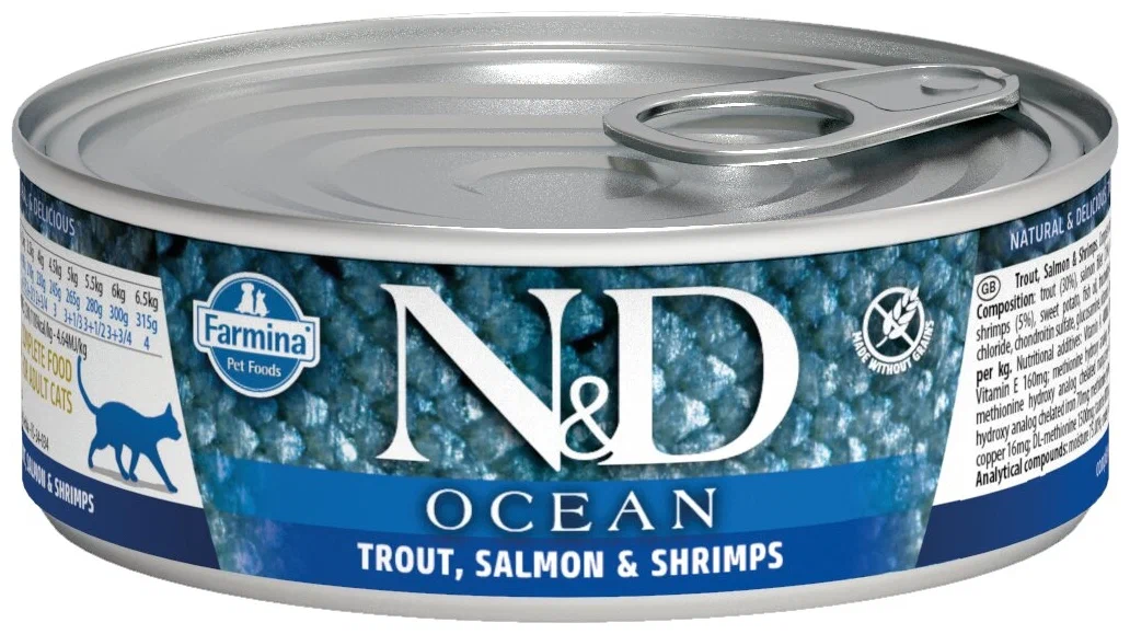 N&D Cat OCEAN Trout, Salmon&Shrimp/Форель с лос. и кр.для кош 80 гр.