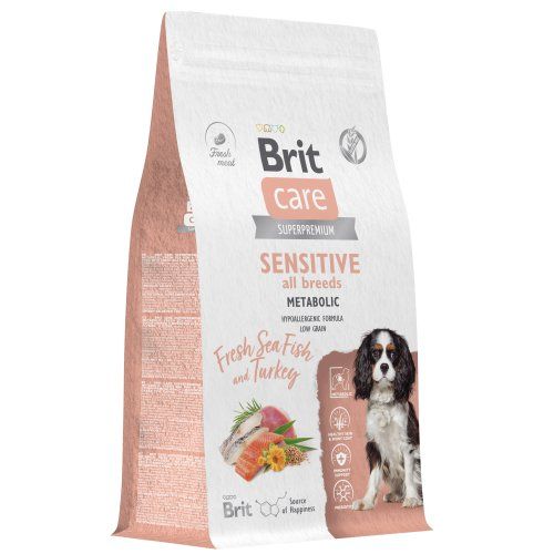 BRIT CARE, Сухой корм с морск.рыбой и инд. д/взр.соб "Dog Adult Sensitive Metabolic", 1.5 кг