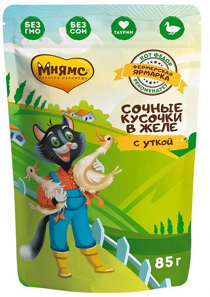 Мнямс сочные кусочки в желе для кошек с уткой «Фермерская ярмарка» линия Кот Федор 85г 