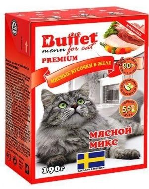 Buffet д/кош. 190 г. кусочки в желе мясной микс