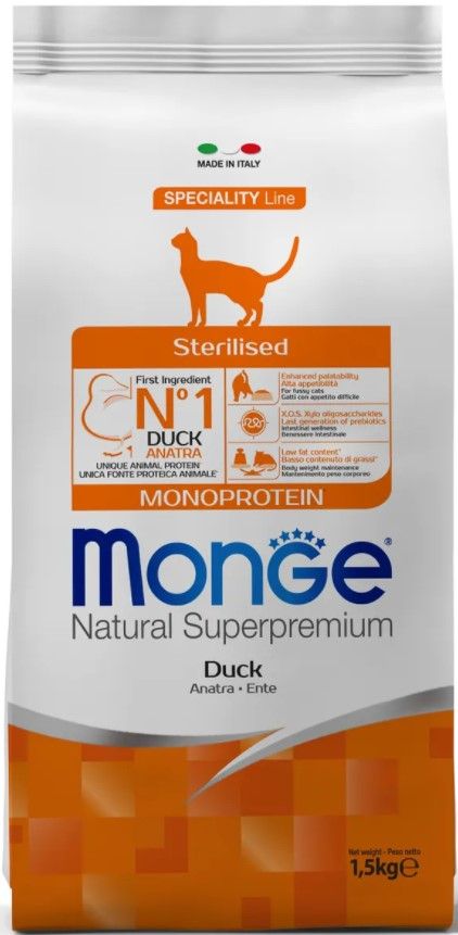 Monge Cat Monoprotein Sterilised Duck корм д/стер. кошек с утк. 1,5 кг