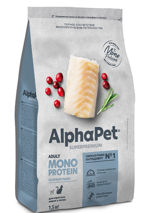 АльфаПет MONOPROTEIN д/кошек из белой рыбы, 3 кг