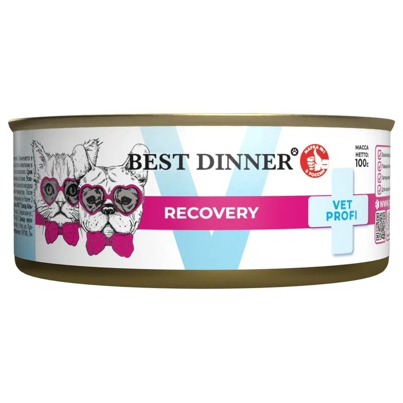 Best Dinner Vet Profi Recovery Влаж. консервир. полнорац. диетич. легкоусвояемый корм для кошек и собак при истощ. выздоровл. и посл. опер. вост. 100г