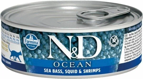 N&D Cat OCEAN SeaBass, Squid&Shrimp/Сибас с кальмаром и креветками 80 