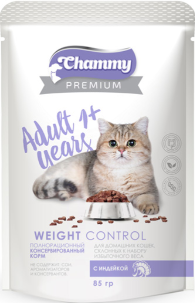 Chammy влажный для кошек с избыточным  весом 85 г. индейка