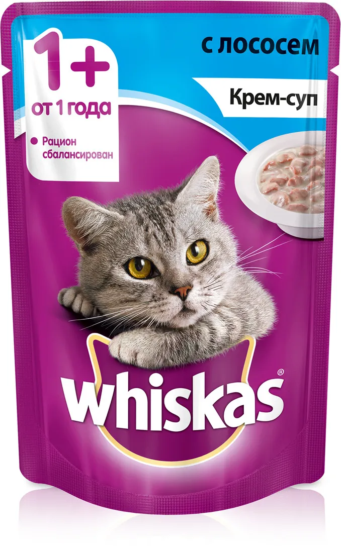 WHISKAS для кошек Крем-суп Лосось 85 г