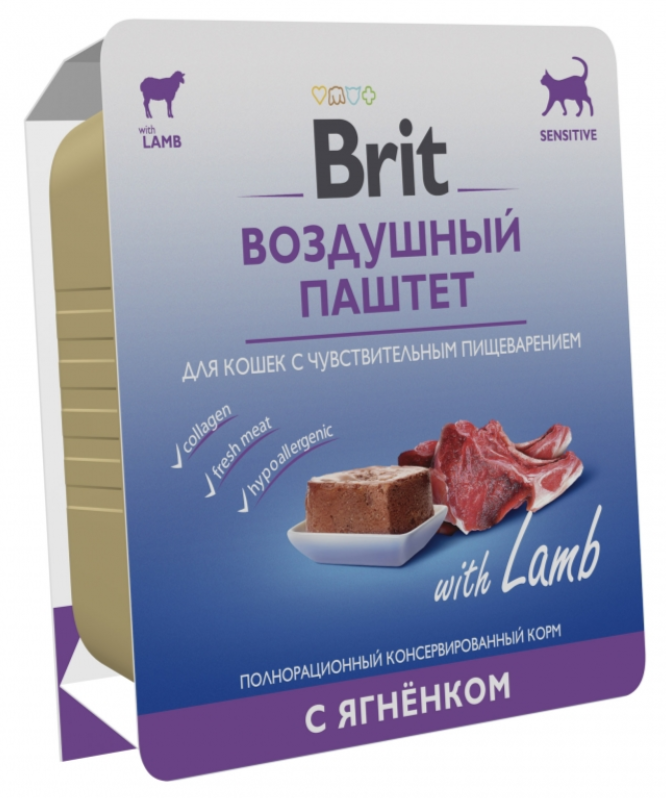 BRIT PREMIUM, Воздушный паштет для кошек с чувствительным пищеварением, Ягнёнок, 100г, 