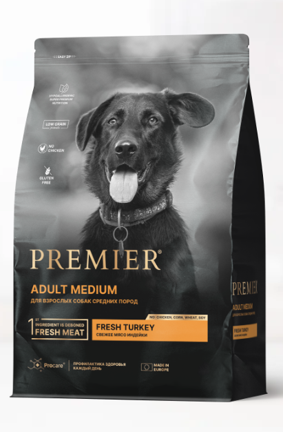 Premier Dog Turkey ADULT Medium (Свежее мясо индейки для собак средних пород) 1 кг	