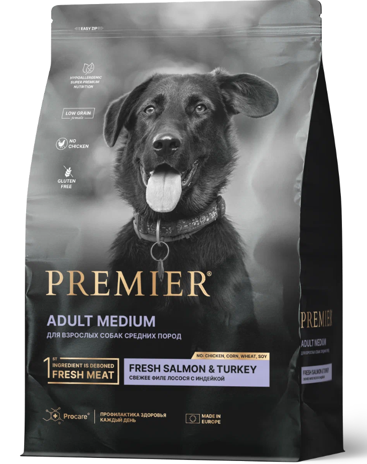 Premier Dog Salmon&Turkey ADULT Medium (Свежее филе лосося с индейкой для собак средних пород) 10 кг