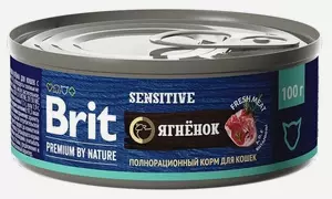 Брит Premium by Nature консервы с мясом ягнёнка д/кошек с чувствительным пищеварением, 100г	