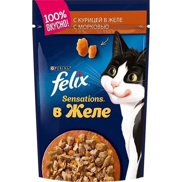 Felix Sensations в желе, курица/морковь, пауч, 85 г