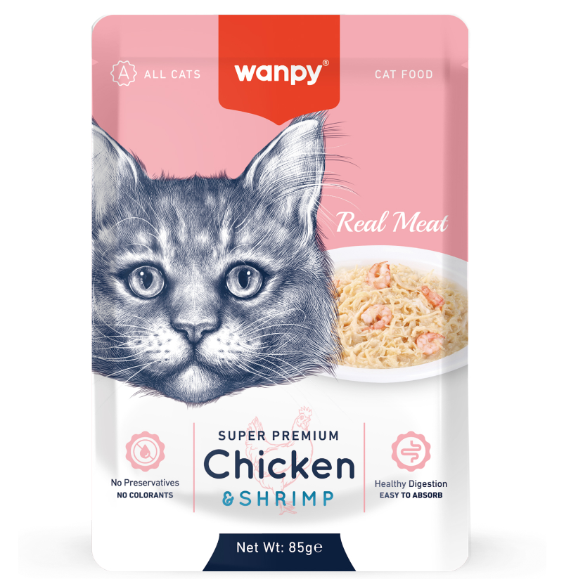 Wanpy Cat Пауч для кошек из курицы и креветок 85 г 