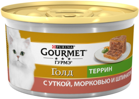 Gourmet Гурмэ Голд Террин (кусочки  в  паштете) для кошек с уткой, морковью и шпинатом, 85 г