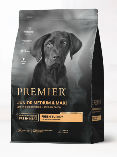 Premier Dog Turkey JUNIOR Medium&Maxi (Свежее мясо индейки для юниоров средних и крупных пород) 1 кг	