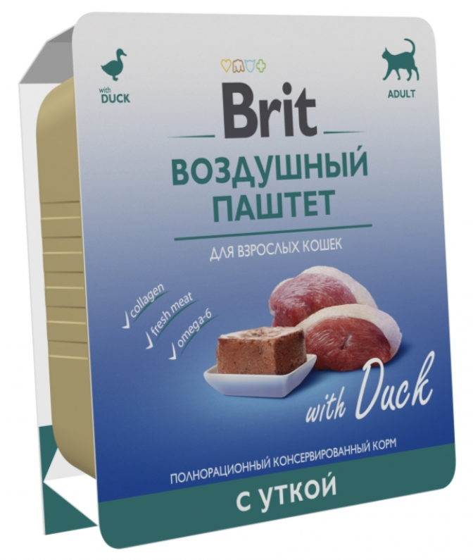 BRIT PREMIUM, Воздушный паштет для взрослых кошек, Утка, 100г, 